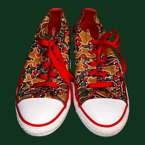 Converse Chuck Taylor All Star GS Christmas Gingerbread Canvas Sneakers Size 2 - Picture 2 of 7